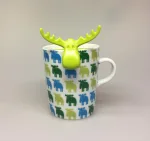 Krus - porcelæn med elge Grøn/turkis Tesi - Te si til krus - "Elg" Lime