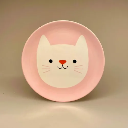 Flad Tallerken Melamin - Kat, børneservice, børnetallerken, tallerken, til børn, piger, lyserød, rosa, kat, kattetallerken, ting med katte, gave, gaveide, barnedåb, dåbsgave, baby, shower, barselsgave, lille ny, smart, billig, miljørigtig, bæredygtig, biti, ribe