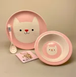 Ske med Kat Tallerken - Dyb - Kat Flad Tallerken - melamin - Kat