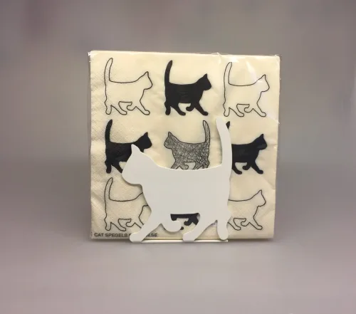 Servietter hvide med sorte Katte - Servietholder metal - Kat Hvid, Servietholder Metal - Kat Hvid, brevordner, servietholder, servietstativ, metal, holder, katte, kat, kattemotiv, servietter, servietkat, ting med, misser, katteejer, katteting, gave, gaveide, passer, fodrer, biti, ribe
