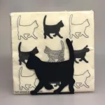 Servietter hvide med sorte Katte - Servietholder metal - Kat sort