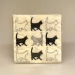 Servietter Natur Hvide med Sorte Katte,