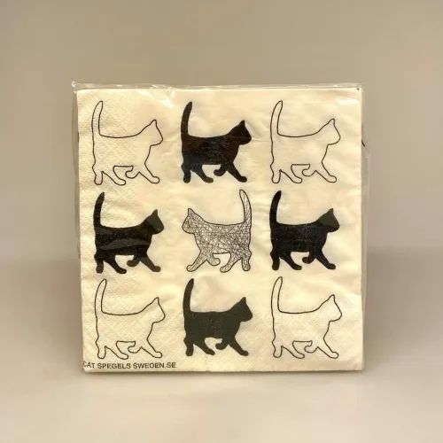 Servietter Natur Hvide med Sorte Katte,