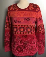 Dunque Fintstrikket Pullover - bomuld - Rød/rosa/abrikos
