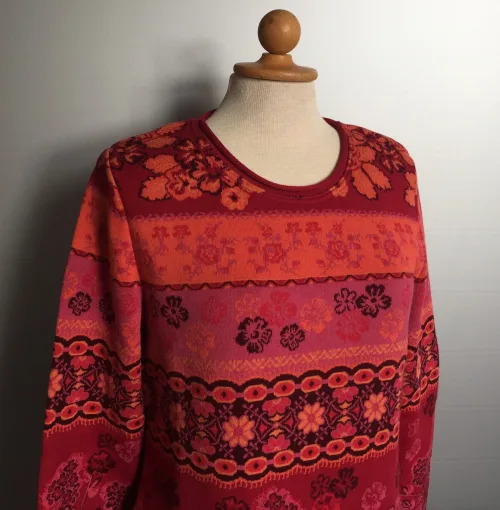 Dunque Fintstrikket Pullover - bomuld - Rød/rosa/abrikos
