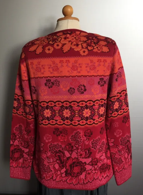 Dunque Fintstrikket Pullover - bomuld - Rød/rosa/abrikos