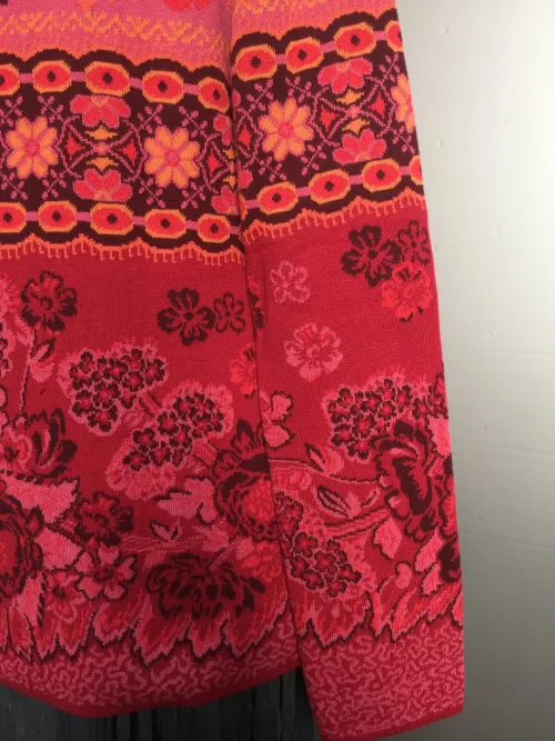 Dunque Fintstrikket Pullover - bomuld - Rød/rosa/abrikos