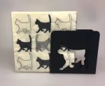 Servietter hvide med sorte Katte - Servietholder metal - Firkantet sort med kat