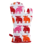 Grillhandske - bomuld med tryk - Elge rød/rosa/orange