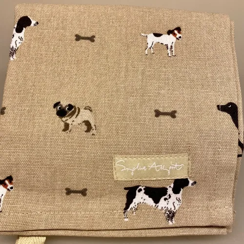Viskestykke Bomuld med tryk - Hunde, Grydelap - bomuld med tryk - forskellige Hunde, labrador, jack russel, terrier, springer, spaniel, mops, dansk svensk, gårdhund,