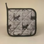 Vævet Grydelap - Bomuld og Hør - Katte Sort, Vævet Grydelap bomuld/hør - Katte sort/grå, grydelap, køkkentextil, kokkeudstyr, køkkenting, ting med katte, katteting, hør, bomuld, kvalitet, mis, misser, missekat, køkkenet, gaver, specielle, særligt, biti, ribe