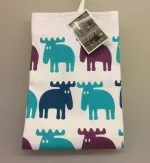 Viskestykke Bomuld med tryk - Elge blå/turkis/lilla, viskestykke, nordisk, svensk, design, kvalitet, elg, elge, elgsdyr, älg, moose, elks, sjovt, gaveidé, julegave, jagt, køkken, madlavning, kok, blå, blå farver, moderne, biti, ribe