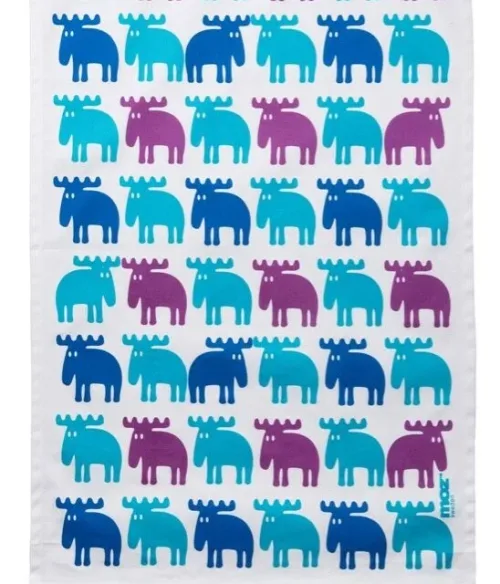 Viskestykke Bomuld med tryk - Elge blå/turkis/lilla