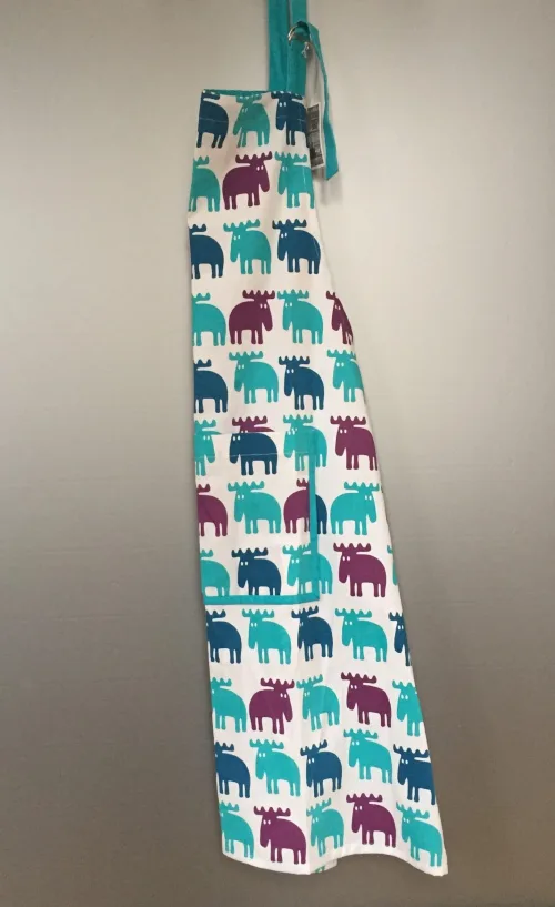 Forklæde bomuld med tryk - Elge blå/turkis/lilla