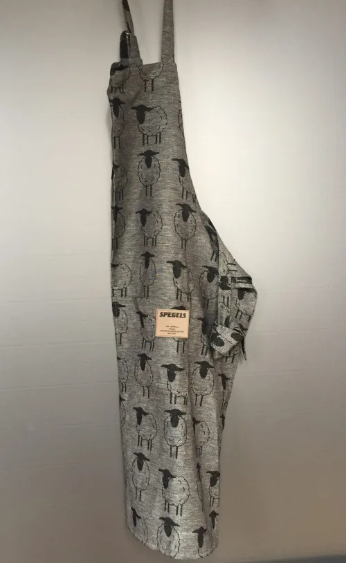 Forklæde vævet hør/bomuld - Får sort/grå