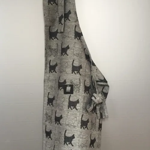 Forklæde vævet hør/bomuld - Katte sort/grå, unisex, katteting, ting med katte, misser, missekatte, mænd, grill, kvalitet, nordisk, flot, naturmaterialer, natur, øko, økologisk, bæredygtigt, kæledyr, gave, katteforklæde