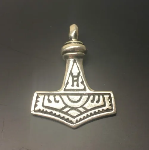 Vikingevedhæng i sølv- Thorshammer tosidet massiv - stor