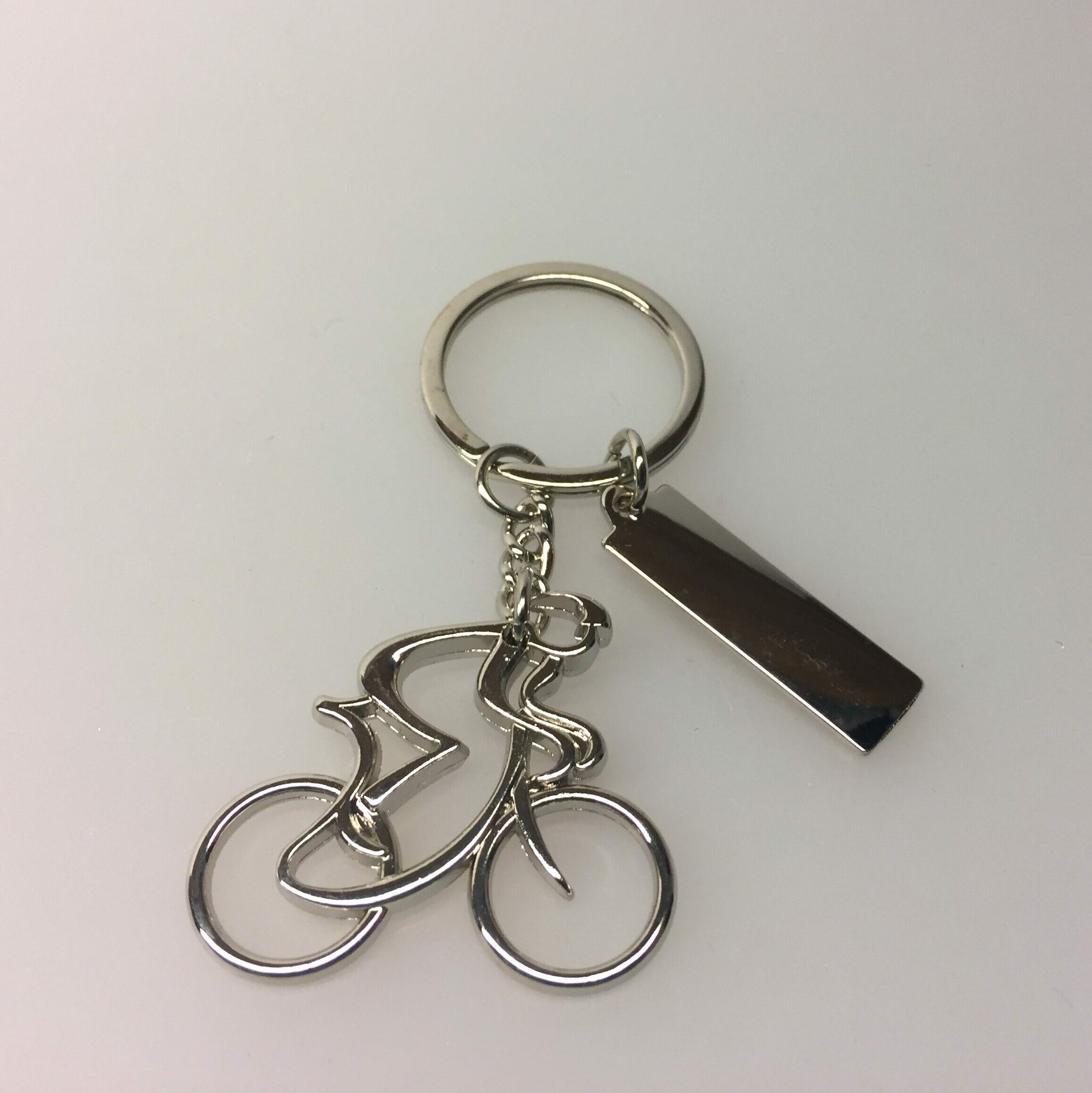 Nøglering - Cykelrytter blank med skilt