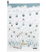 Viskestykke Bomuld med tryk - Skiløbere, lift og hytter