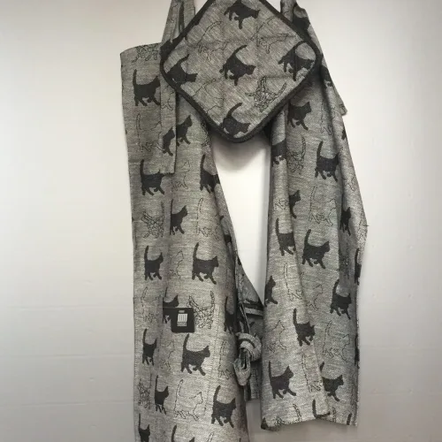 Grydelap (1) - vævet bomuld/hør - Katte sort/grå - Viskestykke vævet - Hør/Bomuld - sort/grå Katte - Forklæde vævet hør/bomuld - Katte sort/grå