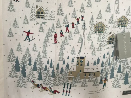 Viskestykke Bomuld med tryk - Skiløbere, lift og hytter