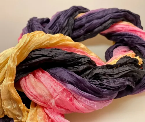 Twistet silketørklæde 1664 - Rosa/creme/lilla, Twistet silketørklæde - Rosa/creme/lilla (model 1664) 254