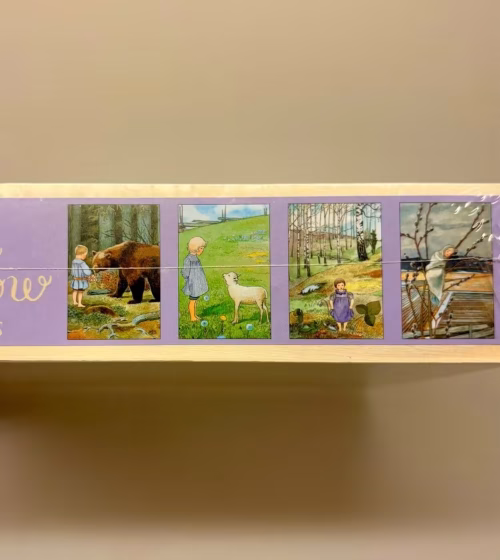 Elsa Beskow trææske med 4 puslespil - Mors lille Ole, astrid lindgren, svensk, sverige, børneting, ting til børn, træ legetøj, legetøj, børnespil, gammelt, eventyr, børnesange, lystige viser, for børn, baby shower, barselsgave, fødselsdagsgave, børnehave, dåbsgave, barnedåb, biti, ribe