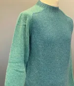 Harley of Scotland - Lambswool Pullover Uni Tofarvet, turkis, blå, blågrøn, sporty, herremodel, herrestrik, herresweater, uldtrøje, uldpullover, pullover, striktrøje, strik, trøje, let, lun, tynd, lang, damestrik, biti, speciel, skotsk