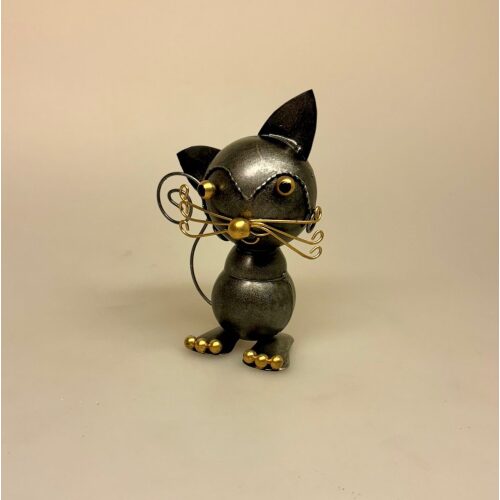 Metalfigur - Sort Kat Jessi, M74, kuglekat, knurhår, kat til penge, pengekat, metalkat, metalfigur, kattefigur, ting med katte, katteting, ting til penge, penge i gave, gaveidé, studentergave, bryllupsgave, kunsthåndværk, håndlavet, kunst, mis, missekatte,