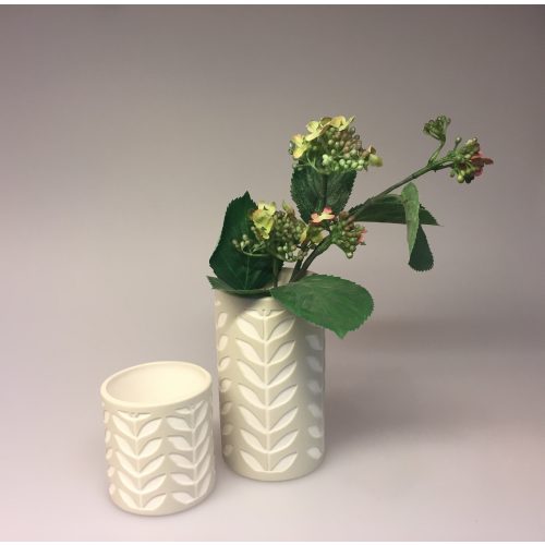 Fyrfadsstage - Vase med Blade natur - Fyrfadsstage med blade natur, lysestage, bladmønster, retro, design, keramisk, kaktuspotte, indretning, interiør, brugskunst, hygge, biti, ribe