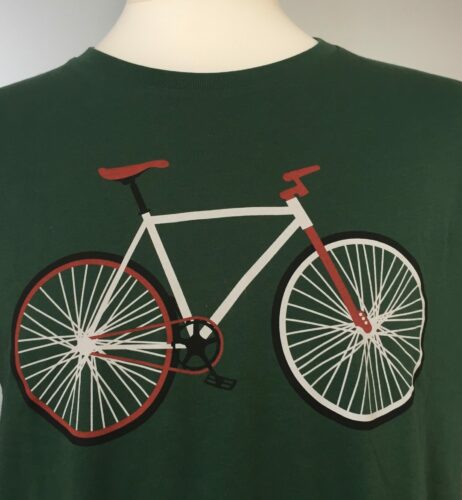 Unisex T-shirt øko bomuld - Cykel Grøn, økologisk, bomuld, øko, bio, bæredygtigt, nedbrydeligt, miljøvenligt, åndbar, herre, herre T-shirt, cykelrytter, cykelløb, cykel entusiast, cykelting, ting med cykler, lækker, kvalitet, fritids, biti, ribe, landevejscykling,