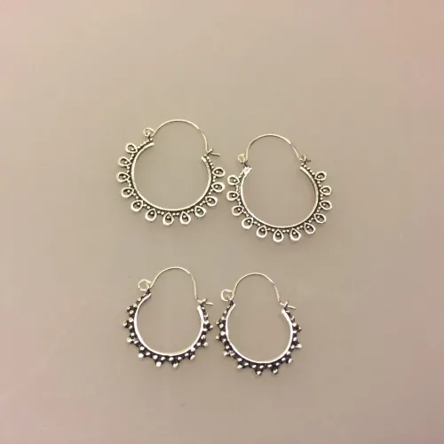 Ø 17 mm Creol øreringe sølv - bøjle med fint mønster, hoops, loops, runde, øreringe, ringe, ørenringe, bali, boho, hippie, stylish, cool, ægte, sølv, sterling sølv, billige, lave priser, kvalitet, små, specielle, mønster, maanesten