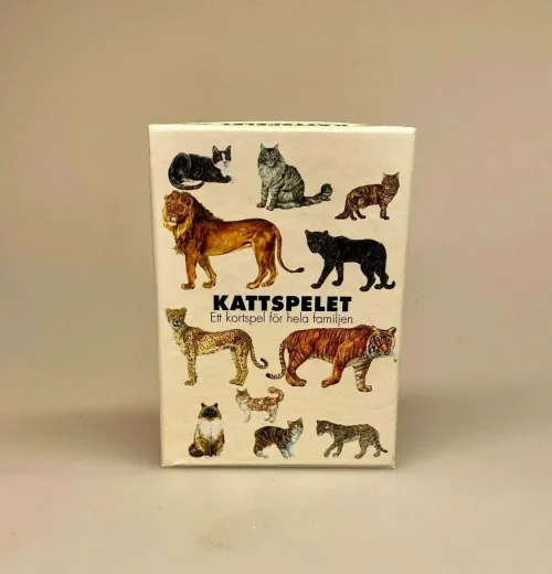 Kortspil - Katte, kattespil, kattefamilier, huskat, familiespil, spilleaftner, kat, ting med katte, catlover, løve, tiger, alt om katte, store kattedyr, fauna, faunaspil, biologi, natur, gaveide, specielle, svensk, sverige, tegninger, illustrationer