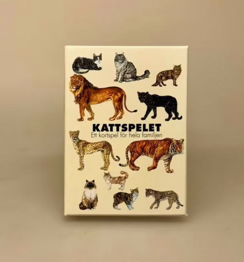 Kortspil - Katte, kattespil, kattefamilier, huskat, familiespil, spilleaftner, kat, ting med katte, catlover, løve, tiger, alt om katte, store kattedyr, fauna, faunaspil, biologi, natur, gaveide, specielle, svensk, sverige, tegninger, illustrationer