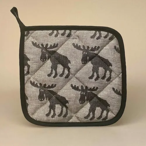 Vævet Grydelap - Bomuld & Hør - Elge Sort, Grydelap (1) - vævet bomuld/hør - Elge sort/grå , elge, elg, elgsdyr, moose, elk, grydelap, grydelapper, elgegrydelap, ting med elge, elgting, elgeting, køkken, tekstiler, sverige, svensk, design, nordisk, hør, bomuld, natur, stilrent, stiligt, klassisk, sort