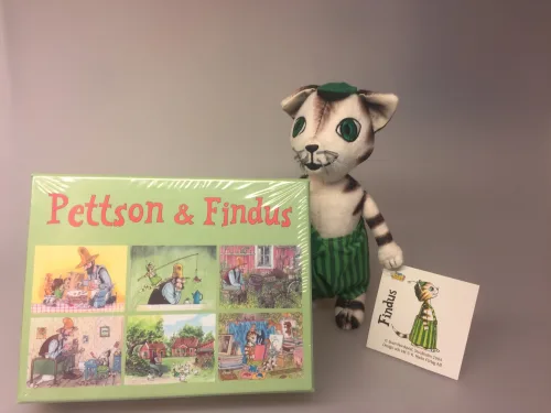 Findus og Pedersen Klodspuslespil , findus, petterson, pettson, klodser, klodspuslespil, klodspussel, klodspuzzel, billedklodser, spil, for de små. børnespil, børneting, fendus, findos, svensk, pandekagekage, bondegård, småland,