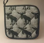 Vævet Grydelap - Bomuld & Hør - Elge Sort, Grydelap (1) - vævet bomuld/hør - Elge sort/grå , elge, elg, elgsdyr, moose, elk, grydelap, grydelapper, elgegrydelap, ting med elge, elgting, elgeting, køkken, tekstiler, sverige, svensk, design, nordisk, hør, bomuld, natur, stilrent, stiligt, klassisk, sort