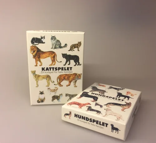 Kortspil - Hunde, hunde, hundespil, hundekortspil, alt om hunde, hunde spil, læring, fauna, husdyr, hunderacer, svensk, Kortspil - Katte, kattespil, kattefamilier, huskat, familiespil, spilleaftner, kat, ting med katte, catlover, løve, tiger, alt om katte, store kattedyr, fauna, faunaspil, biologi, natur, gaveide, specielle, svensk, sverige, tegninger, illustrationer