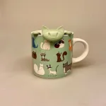 Krus Porcelæn - Katte Grøn, kattekop, kattekrus, te, kaffe, kaffekop, kaffekrus, tekop, tekrus, ting med, katte, misser, kattejeer, katteelsker, gule, grå, sort, stribet, stribede, killing, kære, speciel, gave, gaveide, tedrikker, tesi, smart, engelsk, afternoon, tea, biti, ribe