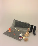 Miniature Fiskenet, Miniature Fiskestang, Miniature Robåd i træ, robåd, eke, ege, båd, jolle, seljtur, rotur, picnic, skovtur, til søs, fisketur, fisk, ud og fiske, lystfisker, fisketing, fiskestang, miniaturer, dukkehus, nisse, nissehus, nissebo, dekoration, små ting, udstilling, gaveide, sangskjuler, miniature Gummistøvler