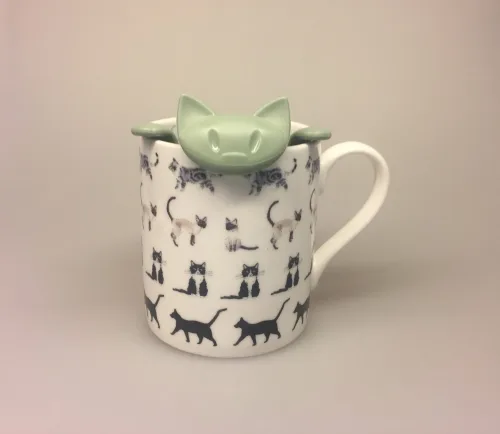 Tesi - Te si til krus - "Kat" Grøn, tesi, kattetesi, kat, miaou, mijav, miau, ting med katte, te, the, teelsker, katteelsker, katteejer, mis, missekat, kitty, ting til te, tesi, tesier, sjov, smart, fin, grøn, eucalyptus, biti, ribe