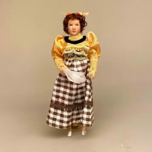 Dukke Dame med ternet nederdel, dukke, dukkehusdukke, biti, ribe