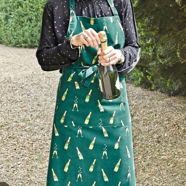 Forklæde i Bomuld med tryk - Unisex - Champagne, champagnesabel, poppe, Viskestykke Bomuld med tryk - Champagne, fest, nytår, bobler, champagne, prosecco, moet, sect, fizz and bobles, allport, ting med champagne, et glas, champagnefløjter, det skal fejres, lad propperne springe, elegant, lækkert, kvalitet, værtindegave, biti, ribe, elegance