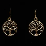 Ørehængere i bronze - Stiliseret Rund Yggdrasil, Vikinge Ørehængere i bronze - Livets træ Yggdrasil rundt, Vikinge Ørehængere i bronze - Livets træ, bronze, øreringe, ørehængere, yggdrasil, livets træ, livstræ, vikingesmykker, museumssmykker, museums, kopismykker, fund, smykker, asatro, aser, gyldne, symetrisk, flotte, kvalitet, runde, kvalitet, biti, ribe