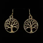 Ørehængere i bronze - Stiliseret Rund Yggdrasil, Vikinge Ørehængere i bronze - Livets træ Yggdrasil rundt, Vikinge Ørehængere i bronze - Livets træ, bronze, øreringe, ørehængere, yggdrasil, livets træ, livstræ, vikingesmykker, museumssmykker, museums, kopismykker, fund, smykker, asatro, aser, gyldne, symetrisk, flotte, kvalitet, runde, kvalitet, biti, ribe
