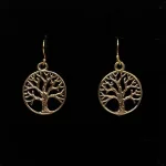 Ørehængere i bronze - Stiliseret Rund Yggdrasil, Vikinge Ørehængere i bronze - Livets træ Yggdrasil rundt, Vikinge Ørehængere i bronze - Livets træ, bronze, øreringe, ørehængere, yggdrasil, livets træ, livstræ, vikingesmykker, museumssmykker, museums, kopismykker, fund, smykker, asatro, aser, gyldne, symetrisk, flotte, kvalitet, runde, kvalitet, biti, ribe
