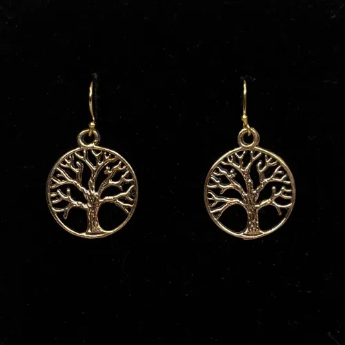 Ørehængere i bronze - Stiliseret Rund Yggdrasil, Vikinge Ørehængere i bronze - Livets træ Yggdrasil rundt, Vikinge Ørehængere i bronze - Livets træ, bronze, øreringe, ørehængere, yggdrasil, livets træ, livstræ, vikingesmykker, museumssmykker, museums, kopismykker, fund, smykker, asatro, aser, gyldne, symetrisk, flotte, kvalitet, runde, kvalitet, biti, ribe