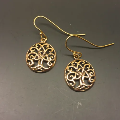 Vikinge Ørehængere i bronze - Livets træ Yggdrasil keltisk, bronze, øreringe, ørehængere, yggdrasil, livets træ, livstræ, vikingesmykker, museumssmykker, museums, kopismykker, fund, smykker, asatro, aser, gyldne, symetrisk, flotte, kvalitet, runde, ovale, kvalitet, biti, ribe