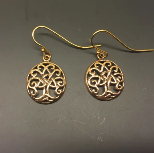 Vikinge Ørehængere i bronze - Livets træ Yggdrasil keltisk, bronze, øreringe, ørehængere, yggdrasil, livets træ, livstræ, vikingesmykker, museumssmykker, museums, kopismykker, fund, smykker, asatro, aser, gyldne, symetrisk, flotte, kvalitet, runde, ovale, kvalitet, biti, ribe