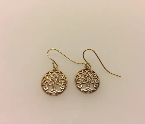 Vikinge Ørehængere i bronze - Livets træ Yggdrasil keltisk, bronze, øreringe, ørehængere, yggdrasil, livets træ, livstræ, vikingesmykker, museumssmykker, museums, kopismykker, fund, smykker, asatro, aser, gyldne, symetrisk, flotte, kvalitet, runde, ovale, kvalitet, biti, ribe